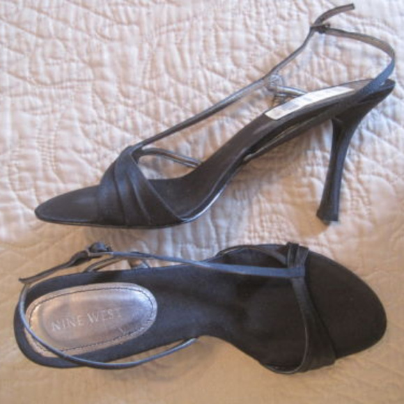 NINE WEST ACCOLIA BLACK SATIN SLING BACK HEELS